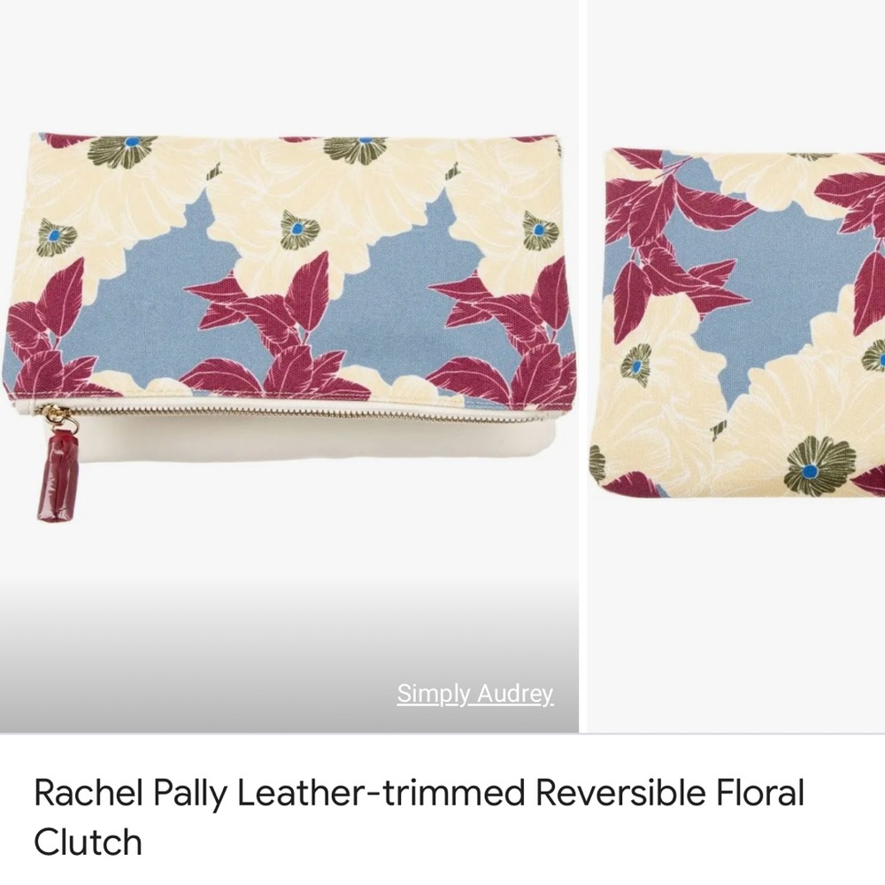 NWOT Rachel Pally leather trimmed reversible printed clutch - Picture 5 of 13